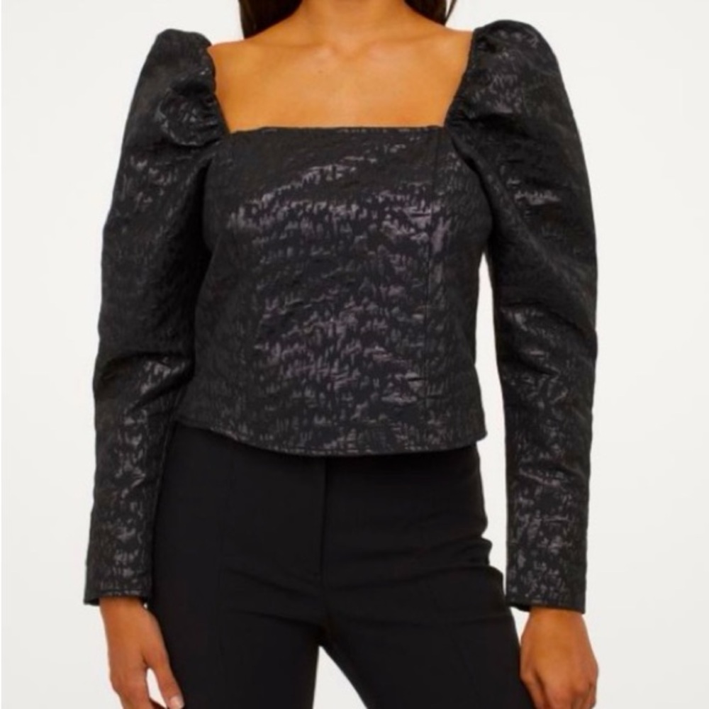 H&M Textured Black Puff Long Sleeve Shirt With Side Zip size medium